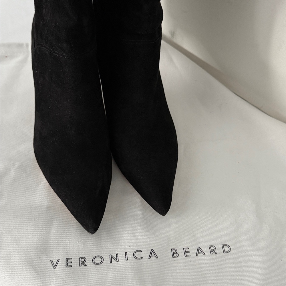 Veronica Beard Lexington Wide Calf Suede Stiletto Knee Boots Black NIB $695 6.5 - Picture 13 of 15